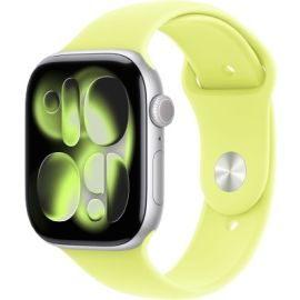 Apple Watch Series 11 46mm Silver Aluminium Case With Neon Yellow Sports Band