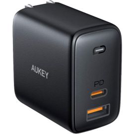 AUKEY Omnia 65W Fast Charger Dual Port USB C PD 3.0 Plus USB A Wall Charger–Black–PA-B3