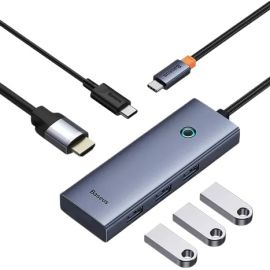 Baseus UltraJoy Series 5 in 1 USB C to HDMI 4K 30Hz + 3 x USB 3.0 + 1 x PD Grey
