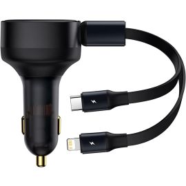 Baseus Enjoyment Retractable 2-in-1 Car Charger C+L 30W Black