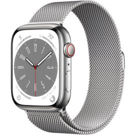 Apple Watch Series 8 45mm Silver Stainless Steel Case with Silver Milanese Loop MNKG3