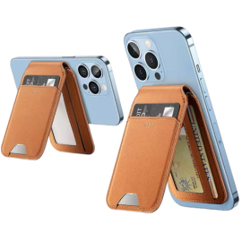 ESR Magsafe Wallet & Stand made from Vegan Leather – Tan Brown Suede