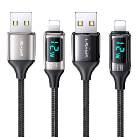 Usams US-SJ543 U78 8 Pin Aluminum Alloy Digital Display Charging Data Cable 1.2m -Black