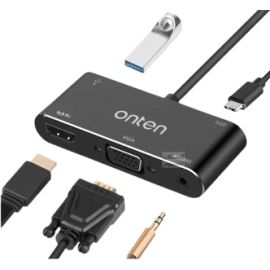 Onten 5-in-1 Type-c to HDMI+VGA+Audio+USB+Type-C Adapter OTN-9573S