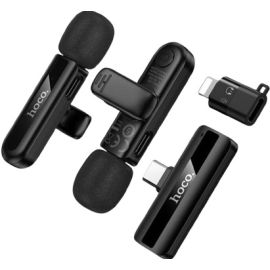 Hoco L20A Fair Dual Mic Lavalier Wireless Microphone with Type C + Lightning Connectors