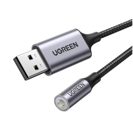UGreen 30757 USB 2.0 To 3.5MM Audio Adapter Aluminum Alloy 25CM – Dark Gray