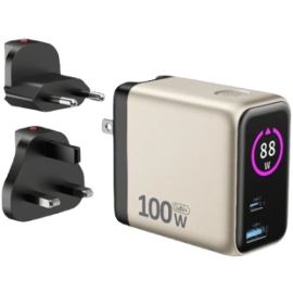 Micropack MWC-3100 100W 4 In 1 LED Display Retractable Cable Travel Charger Titanium Gold
