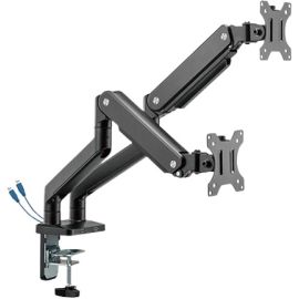 MXG BMA-24U Dual Monitor Premium Aluminum Spring Assisted With 3.0 USB Cable Monitor Arm Matte Black