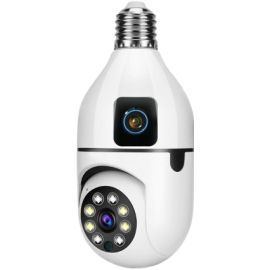 Speed-X SP-E28-2 Dual Lens Bulb Camera 1080p Wifi Panoramic Night Vision Motion Detection with V380 Pro App