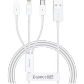 Baseus Superior Series Fast Charging Data Cable USB to M+L+C 3.5A 1m Stellar White