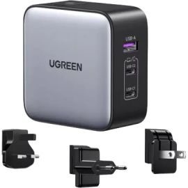 UGreen 65W Nexode Gan USB C 3-Port Charger With US/UK/EU Plug For Travel