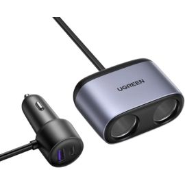 UGreen With 2 Extended Sockets USB A + USB Type C Car Charger