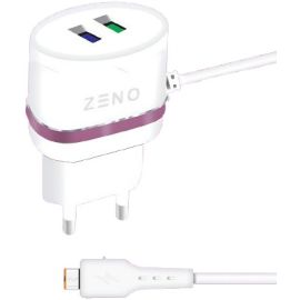 Zeno Double USB Fast Charger With Type C Cable Built to Last (ZE-C02)