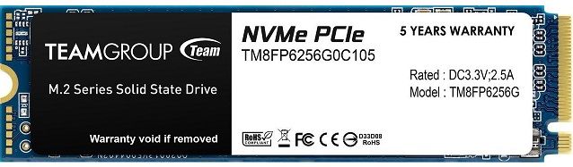 Team Group MP33 M.2 2280 256GB PCIe 3.0 x4 with NVMe 1.3 3D NAND Internal Solid State Drive