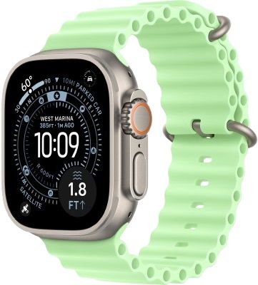 Apple Watch Ultra 3 GPS + Cellular, 49mm Natural Titanium Case with Neon Green Ocean Band (MF1V4)