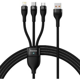 Baseus Flash Series Ⅱ One For Three 100W 1.2m Fast Charging Data Cable USB To M+L+C Black