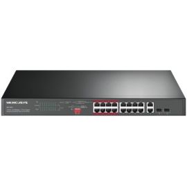 Mecusys MS118CP 16-Port 10/100Mbps + 2 Port Gigabit Rackmount Switch with 16-Port PoE+